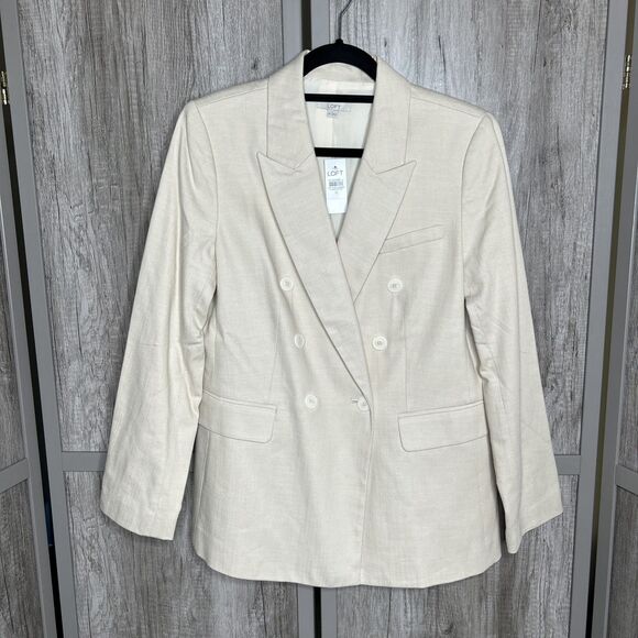 Loft Blazer Double Breasted Cotton Ivory Size 10 NWT - Picture 1 of 7
